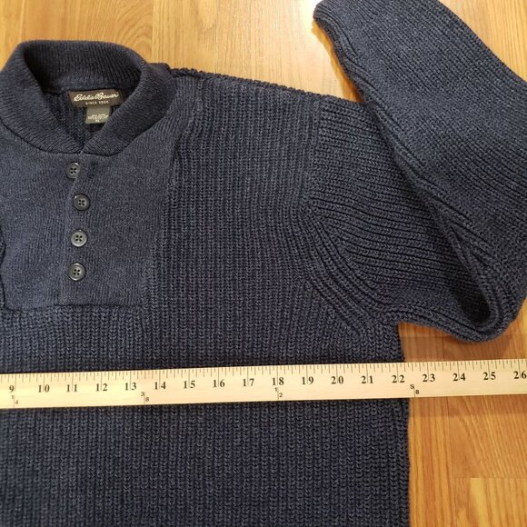 VTG Eddie Bauer Ribbed Knit Henley Sweater Blue Preppy Academia Outdoor Mens XL - Picture 6 of 8
